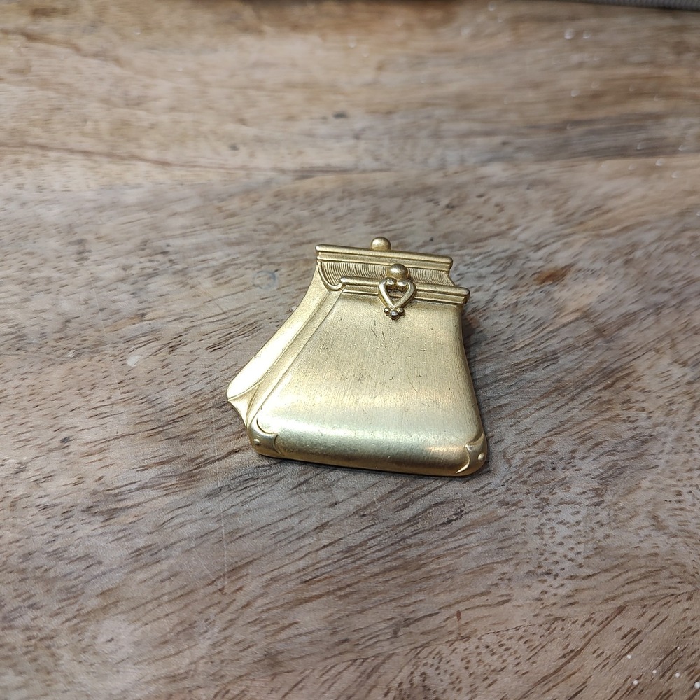 Vintage‎ TONA Purse 1990 Goldtone Signed Pin Brooch Whimsy Coquette Shopper
